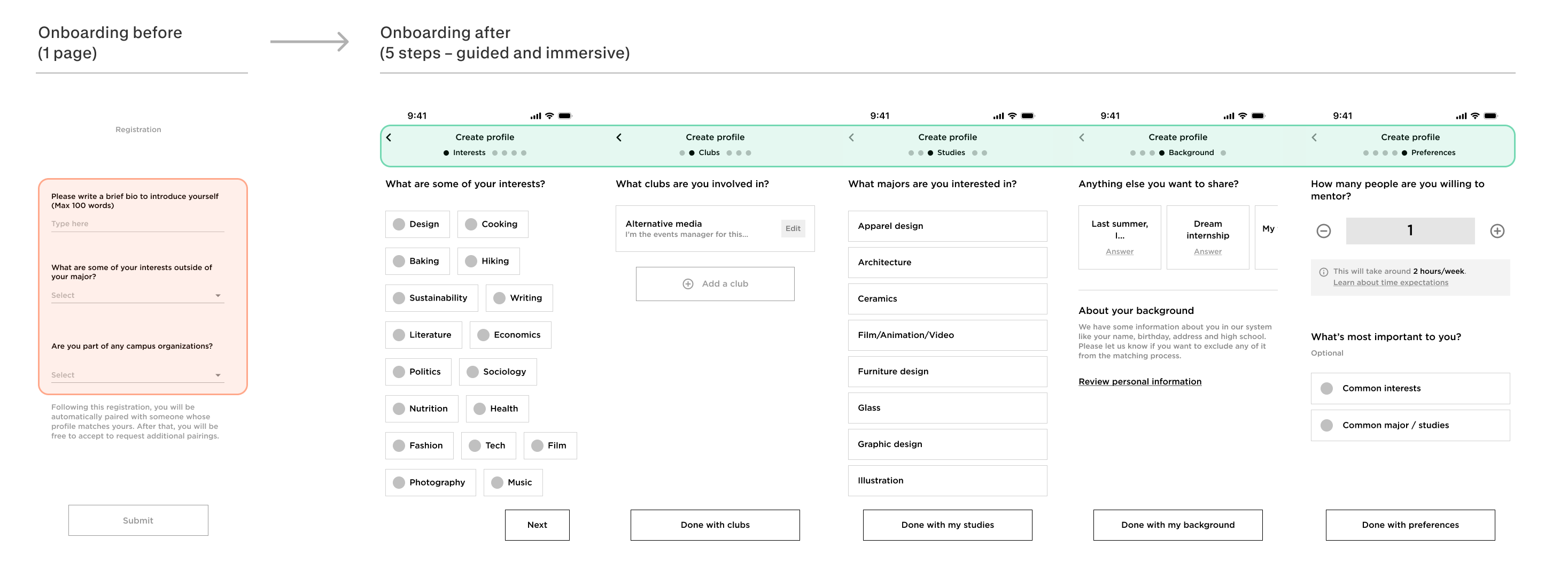 Images of onboarding screens